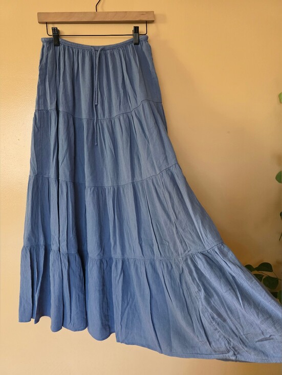 aerie Dresses & Skirts - Aerie Blue Flowy Boho Tiered Maxi Skirt M Gauzy TieWaist PullOn Coastal Beachy